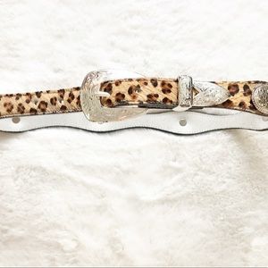 NADIM Leather Cheetah Print Calf Hair Western Belt Trendy Rodeo Chic